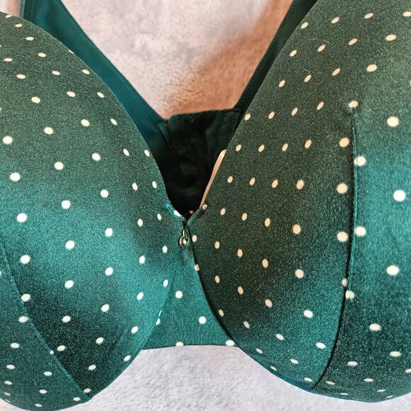 Cacique Polka Dot Full Coverage Lightly Lined Bra 40F Green Adjustable Straps - Picture 4 of 16